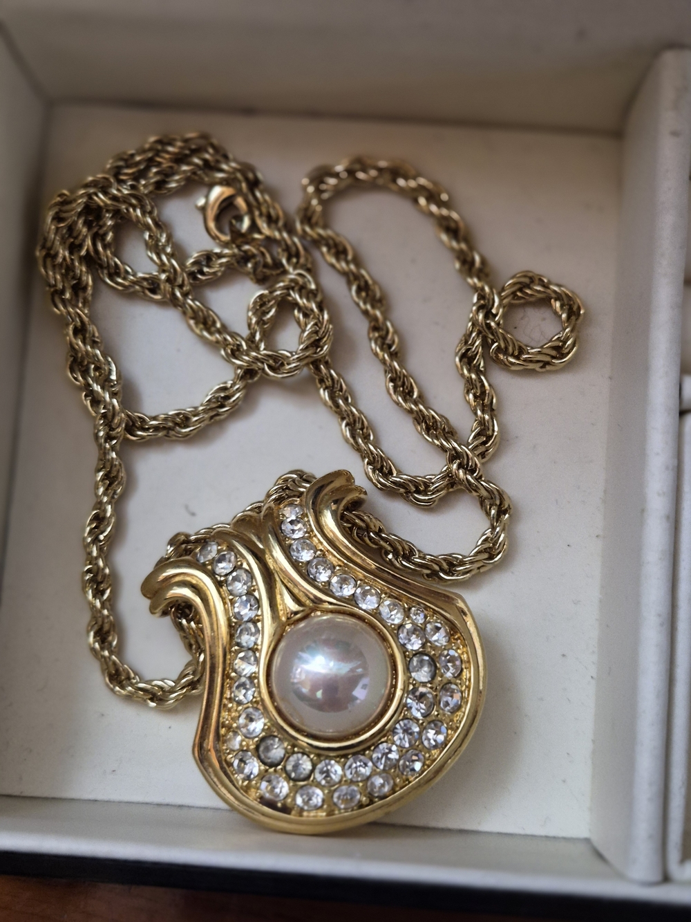 Gold-Tone Pearl and Crystal Pendant Necklace - Women Jewelry